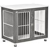 Pawhut Gabbia per cani in legno con superficie del tavolo e cuscino rialzato design cuccia per cani di taglia media piccola, tavolino interno grigio + bianco 85 x 55 x 75 cm
