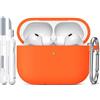 R-fun Custodia per Airpods Pro 3 (2025), custodia protettiva in silicone morbido compatibile con Apple AirPods Pro 3 generazione per donne e uomini con kit di pulizia/portachiavi,Arancione
