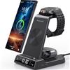 NeotrixQI Caricatore Wireless Con Orologio Digitale per Samsung Galaxy S25 Ultra, Stazione di Ricarica Wireless per Galaxy Watch Ultra 7 6 5Pro, Caricatore Wireless per S24 Ultra Z Flip 6 Galaxy Buds 2