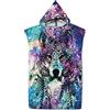 FANSU Poncho Surf con Cappuccio Asciugamano, Cambiarsi con Microfibra Accappatoio Telo da Bagno Assorbente per Mare Spiaggia,Nuoto,Adulto Uomini & Donne e Bambini (75x110cm,Lupo di Piume)