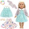 Xerteam Set di 2 graziosi vestiti per bambole e accessori per bambole da 35 a 43 cm, gonna estiva con bretelle, cappotto blu, pantofole, vestiti per bambole, 43 cm, set regalo per bambini