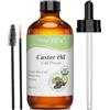 PHATOIL Olio di ricino biologico 118 ml - 100% puro naturale di ricino USDA Organic - spremuto a freddo - olio di ricino per capelli, ciglia, sopracciglia, unghie, barba, pipette + pennello per