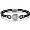 GAVU Bracciale da Uomo in Vera Pelle Nera con Charm Bussola, Bracciale Pelle Uomo con Rosa dei Venti 23cm