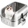 Bartuke Lettiera per gatti in acciaio inox xl, 60x40x30cm Lettiera semi-chiusa in metallo con recinzione alta, paletta lettiera, antiaderente, facile da pulire