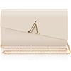 Larcenciel Pochette Donna Nuda, Borsa Tracolla in Pelle Vegana con 2 Catena, Wedding Bag Matrimonio a Busta, Elegante Borsa a Mano Donna Crema per Matrimonio, Festa, Cerimonia, 22x5x11 cm
