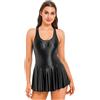 CHOUBAGUAI Abito da donna lucido canotta costume intero senza maniche scollo a U body sport yoga balletto danza nuoto-nero, L