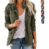 Generic Giacca militare da donna con tasche multiple, giacche con zip in cotone lavato 2025, cappotto in denim con bottoni autunnali primaverili, Verde, M
