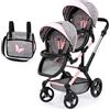Bayer Design 26733AA Carrozzina per bambole gemelle Twin Xeo, carrello, manico regolabile, borsa, grigio, rosa