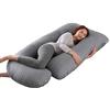 SHANNA Cuscino gravidanza per dormire, Cuscino allattamento e gravidanza, grande a forma di U e supporto premaman con rivestimento in cotone sostituibile e lavabile(Grigio a Strisce)
