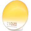 Sarini Sveglie all'alba, Sveglia Luminosa con Simulazione Alba/Tramonto, Doppia Sveglia, Lampada da Comodino, Funzione Snooze, Radio FM