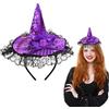 YUYWWAN Cerchietto Cappello da Strega, Fascia per Cappello da Strega di Halloween con Pizzo Piume Fiocco, Fascia Decorativa per Capelli da Strega, per Feste in Maschera, Cosplay, Halloween (Viola)