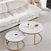 Tavolino da caffè con struttura in marmo da 2 pezzi per divano del soggiorno Tavolino da tè rotondo laterale 2 in 1 Mobili combinati Oro Bianco - 60cm and 40cm