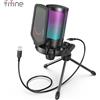 FIFINE Microfono da gioco a condensatore USB, per PC PS4 PS5 MAC con supporto antiurto per filtro pop e controllo del guadagno per podcast, Ampligame A6V - Black
