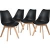 EGOONM Un set di 2/4/6 sedie da pranzo Mid-Century in plastica stile moderno DAW Shell poltrona lounge con gambe in legno per cucina ufficio nero - Black-4pcs