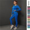Rooftrellen 2 pezzi set da donna tute da palestra senza cuciture energetiche pantaloni sportivi con culo a bolle + camicie a maniche lunghe set da corsa push up tute collant set - Grey