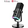 FIFINE Microfono dinamico FIFINE USB/XLR con pulsante Touch Mute, jack per cuffie, controlli i/o, per mixer PC PS5/4, amplificatore per microfono da gioco AM8