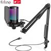 FIFINE Kit microfono da gioco USB per PC, set microfono cardioide a condensatore PS4/5 con pulsante di disattivazione/RGB/supporto per braccio, per streaming video-A6T - Rosa