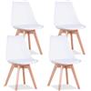 EGOONM Set di 4 sedie da pranzo nordiche ispirate un sedile imbottito in plastica in legno massello con cuscino in PU per soggiorno, mobili per ufficio, casa - Beige