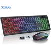 JOMAA Combinazione tastiera e mouse wireless retroilluminati RGB, lettere illuminate ricaricabili, dimensioni complete, ergonomico, modalità Sleep, 2,4 GHz - White