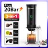 DENOKIN Macchina per caffè espresso portatile elettrica wireless per auto e casa Caffettiera da campeggio Caffettiera da viaggio in polvere con capsule 3 in 1 - black