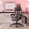 Dowinx Sedia da gaming Dowinx carina con orecchie di gatto e supporto lombare per massaggio, sedia ergonomica per computer per ragazza con poggiapiedi e poggiatesta - Panda