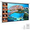 SucceBuy Schermo per proiettore elettrico motorizzato 100in16:9 4K 1080 HD Schermo per film con montaggio a parete per cinema in famiglia Home Office -