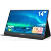 WUAWE Monitor portatile da 14 pollici 1920*1080 USB-C Monitor da viaggio HDMI e tipo C, secondo monitor esterno per computer per PC Mac Phone - Black