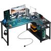 COMHOMA tavolo da gioco da tavolo con ripiano, scrivania angolare con porta di ricarica USB e presa, tavolo da computer da 120cm PC a forma di L - Black
