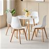 Un set di 4 sedie da pranzo nordiche e tavolo da pranzo rotondo con gambe in legno massello per soggiorno, sala da pranzo, cucina, ufficio - Grey table Sets
