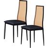 Anajqaqia Set di 2 sedie in rattan, sedia imbottita con schienale in rattan, sedie per sala da pranzo con piedini regolabili, nero - Black