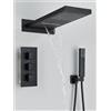 quyanre Rubinetti per doccia termostatici neri Set soffione doccia a cascata a pioggia con miscelatore termostatico a 3 vie rubinetto per vasca da bagno - Matte Black