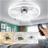 Ventilatore da soffitto rotondo silenzioso da 50 W con illuminazione, lampada da soffitto a LED da 50 cm con ventilatore, ventilatore da soggiorno dimmerabile con telecomando -
