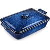 MALACASA Vancasso Starry 3.8/1.9 Quart Blu Casseruola Teglia grande padella per lasagne con coperchio Casseruola in gres con coperchio Microonde - 1.9 QT 7x10 Inch