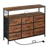 WOLTU Cassettiera Credenza con presa 9 cassetti in tessuto Armadio portaoggetti con struttura in metallo per soggiorno Camera da letto Corridoio 30x110x85 cm - Rustic Brown
