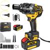 DayPlus Chiave a percussione a batteria 3 IN 1 Chiave a percussione per trapano elettrico, Pistola a percussione senza spazzole da 1500 Nm Ruota per pneumatici per auto con driver da 1/2", 3 velocità - 1 Battery