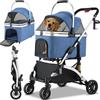 Passeggino per animali domestici 4in1 Trasportino da viaggio staccabile per animali domestici e seggiolino per auto, passeggino da viaggio a 4 ruote con telaio in alluminio per cani e gatti - Gray and Silver
