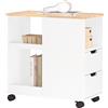SoBuy FBT130-WN tavolo stampante con supporto per stampa rotolo armadio stampante contenitore rotolo con scomparti carrello da ufficio carrello laterale