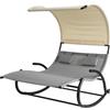 SoBuy OGS50-HG letto a dondolo lettino da bagno ergonomico per 2 persone con tetto e 2 poggiatesta con ruote per terrazza da giardino - Grigio chiaro