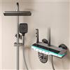 JONX Set soffione doccia per bagno, superficie a specchio in ottone, rubinetto termostatico per vasca, display digitale, striscia LED, sistema doccia caldo freddo - White