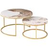 Set di tavolini da caffè rotondi in marmo moderno ed elegante, struttura in metallo semplice, adatto per soggiorno, sala studio, camera da letto - White and gold