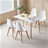 Set tavolo da pranzo rettangolare e 4 sedie da pranzo in stile medievale nordico con gambe in legno per soggiorno, sala da pranzo, cucina, bianco - Grey table Sets