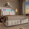 Cassettiera con base per bevande e letto matrimoniale struttura in metallo con testiera letto LED e USB-cotone (senza materasso)