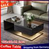Anajqaqia Tavolino da caffè Anajqaqia 105x55x32,5 cm, tavolino nero lucido con cassetti e vetro e effetto LED per soggiorno - Black