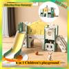 Comanlai 6 in 1 parco giochi per bambini con scivolo, arrampicata, gioco di perforazione, spazio di archiviazione, canestro da basket giocattolo combinato castello, HDPE - Yellow Green