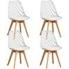 EGOONM Set di 4/6 sedie da pranzo moderne con schienale in rete con gambe in legno massello e cuscini imbottiti, per sala da pranzo/camera da letto, sedia da caffè - 4pcs White