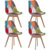 EGOONM 2 pezzi/4 pezzi sedie da pranzo nordiche sedie patchwork colorate con gambe in legno e sedile imbottito poltrona lounge per cucina soggiorno - 2pcs Blue