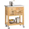 SoBuy Carrello da portata FKW40-N con rotelle Carrelli da cucina con piastra di lavoro e 2 cestelli con tavolino in legno per cucina soggiorno