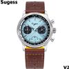 Sugess Pilot Watch Uomo ST1906 Movimento Cronografo a carica manuale Orologi da polso Zaffiro Impermeabile a carica manuale PowerReserve Luminoso V2 - Blue V2