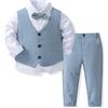 Kabeier Abiti da gentiluomo Costume di compleanno per bambini Ragazzo Primavera Autunno Boutique Set di abbigliamento Gilet solido Abito per bambini Abiti formali in cotone - Blue