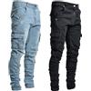 Tsingyi Jeans elastici da strada Pantaloni cargo in denim da uomo Lavaggio tinta unita Multi tasche Pantaloni casual a vita media Pantaloni slim fit da indossare ogni giorno - L0066 black